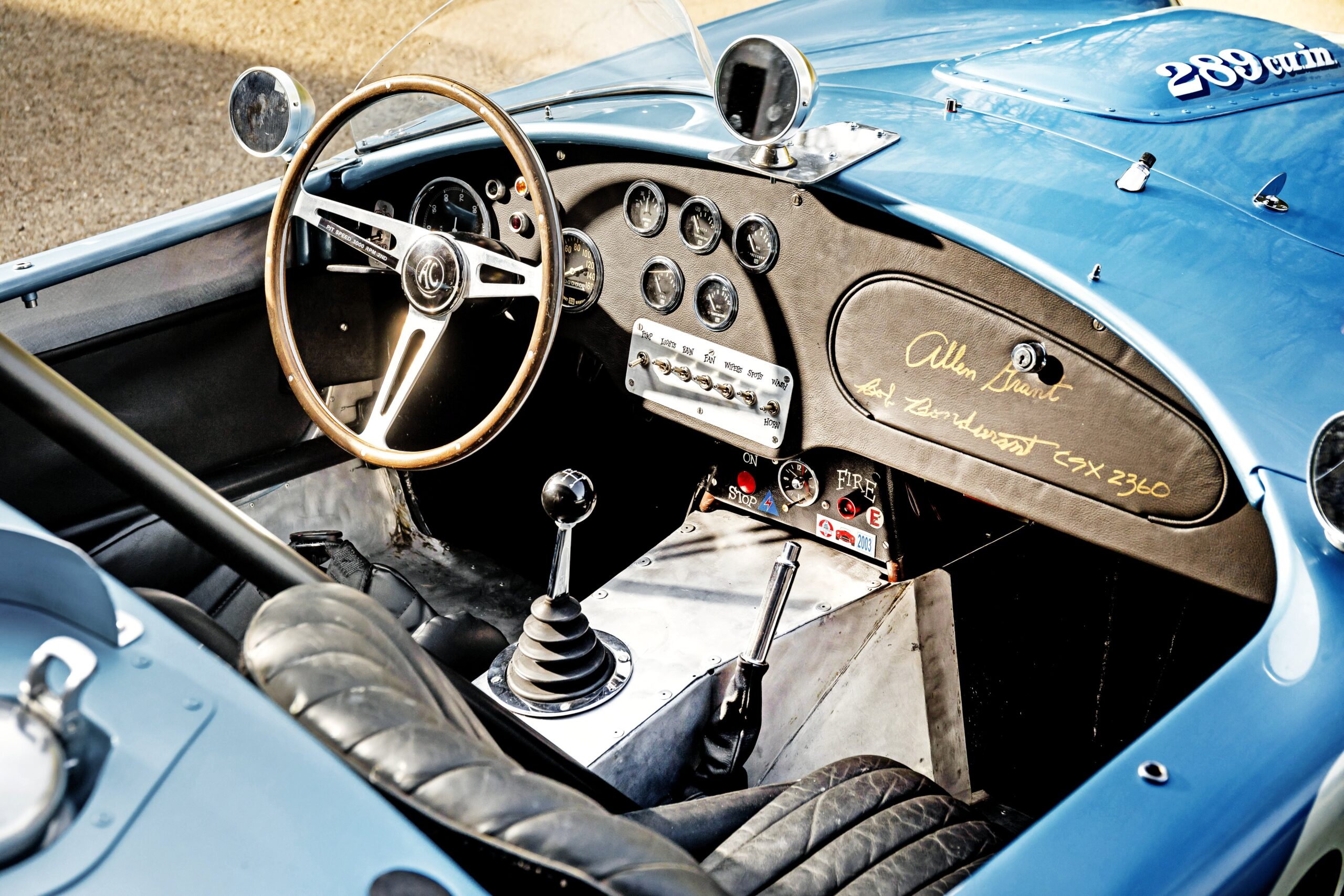 steering and gear stick on the Shelby Cobra