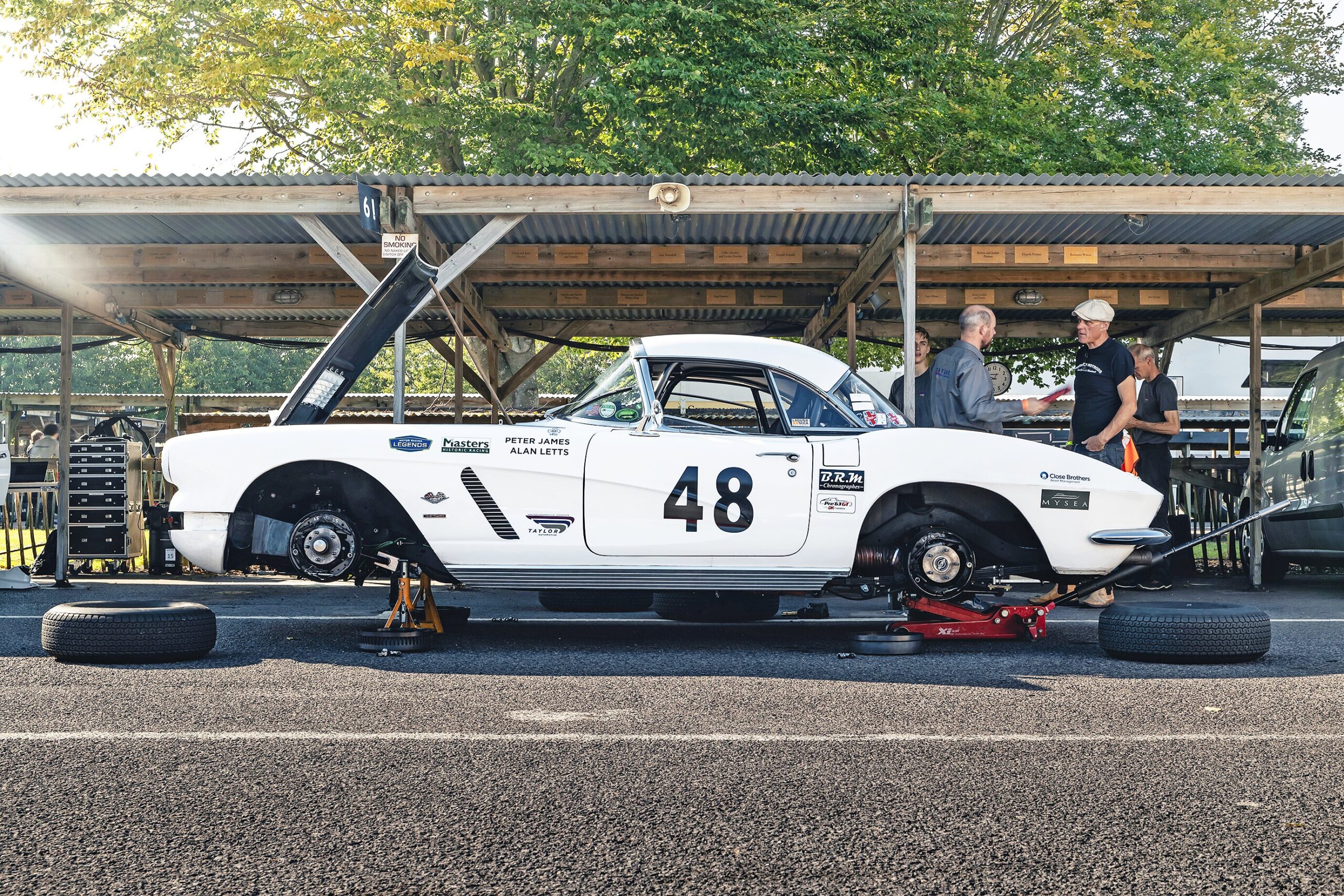 Side of Chevy Corvette race car with wheels taken off