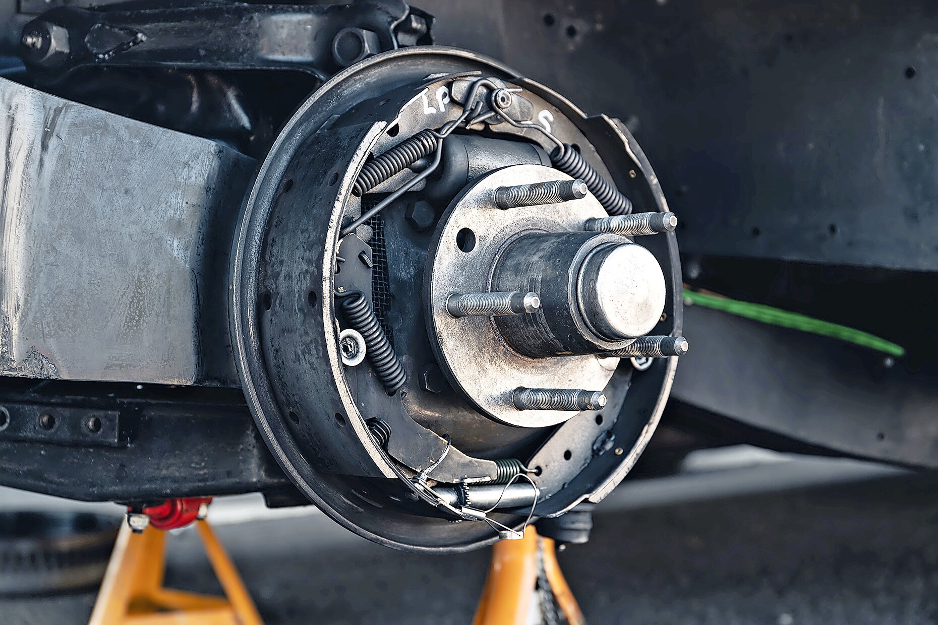 Wheel of the Chevy Corvette race car with tyres taken off