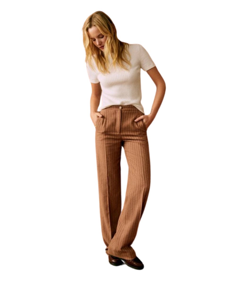 sezane-martin-trousers-brown Martin Trousers, in Ecru Brown Stripes