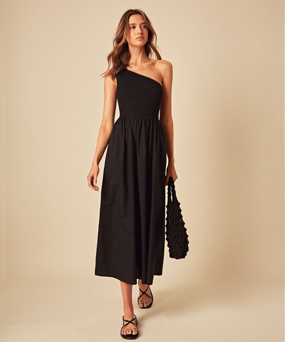 nobodys-child-one-shoulder-georgia-midi-dress-black Nobody's Child Black One Shoulder Georgia Midi Dress