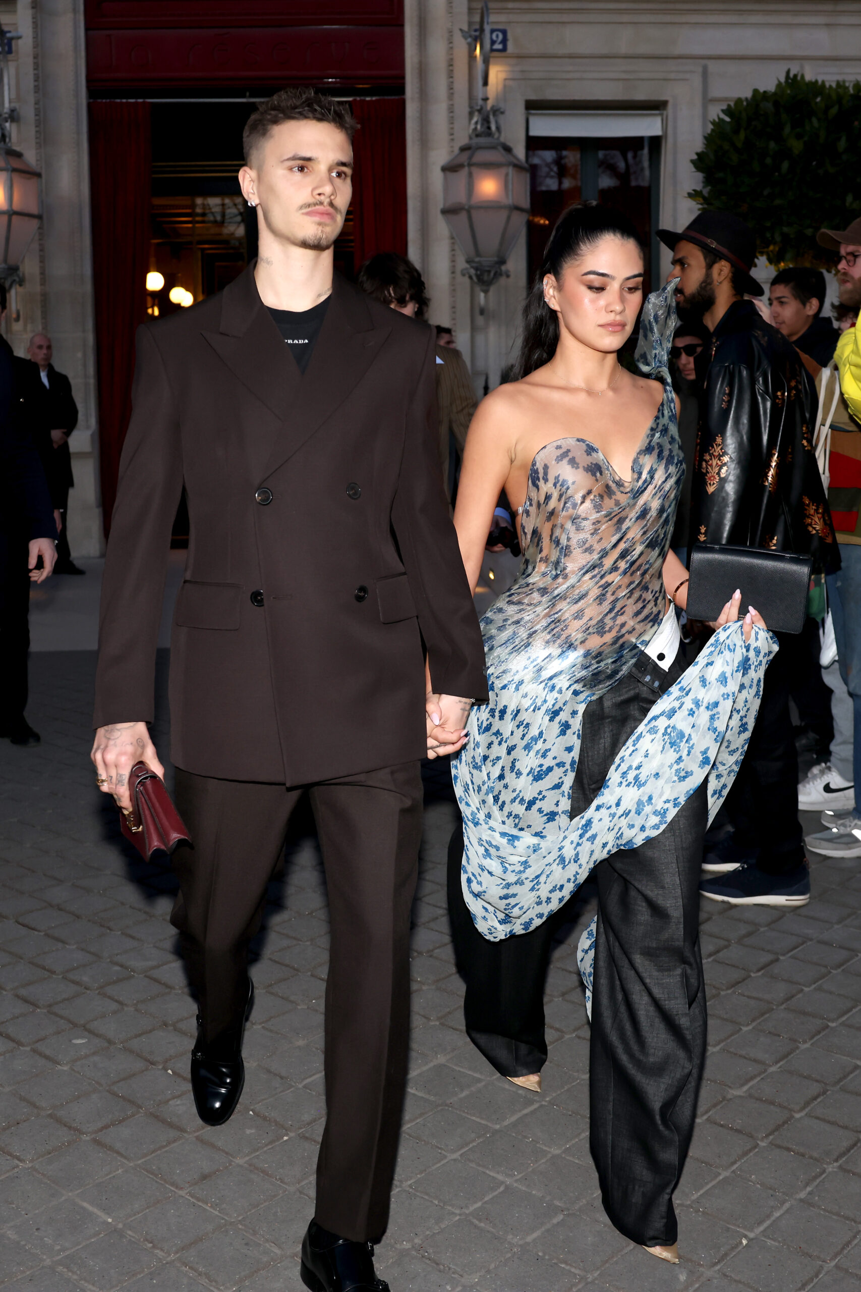Celebrity Sightings - Paris Fashion Week - Womenswear Fall/Winter 2025/2026 - Day Five Kim Turnbull and Romeo Beckham