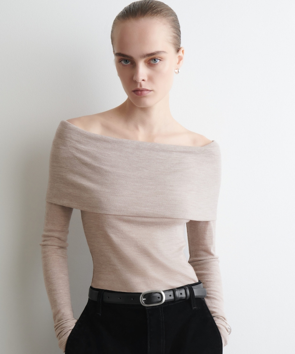 cos merino wool top off-shoulder