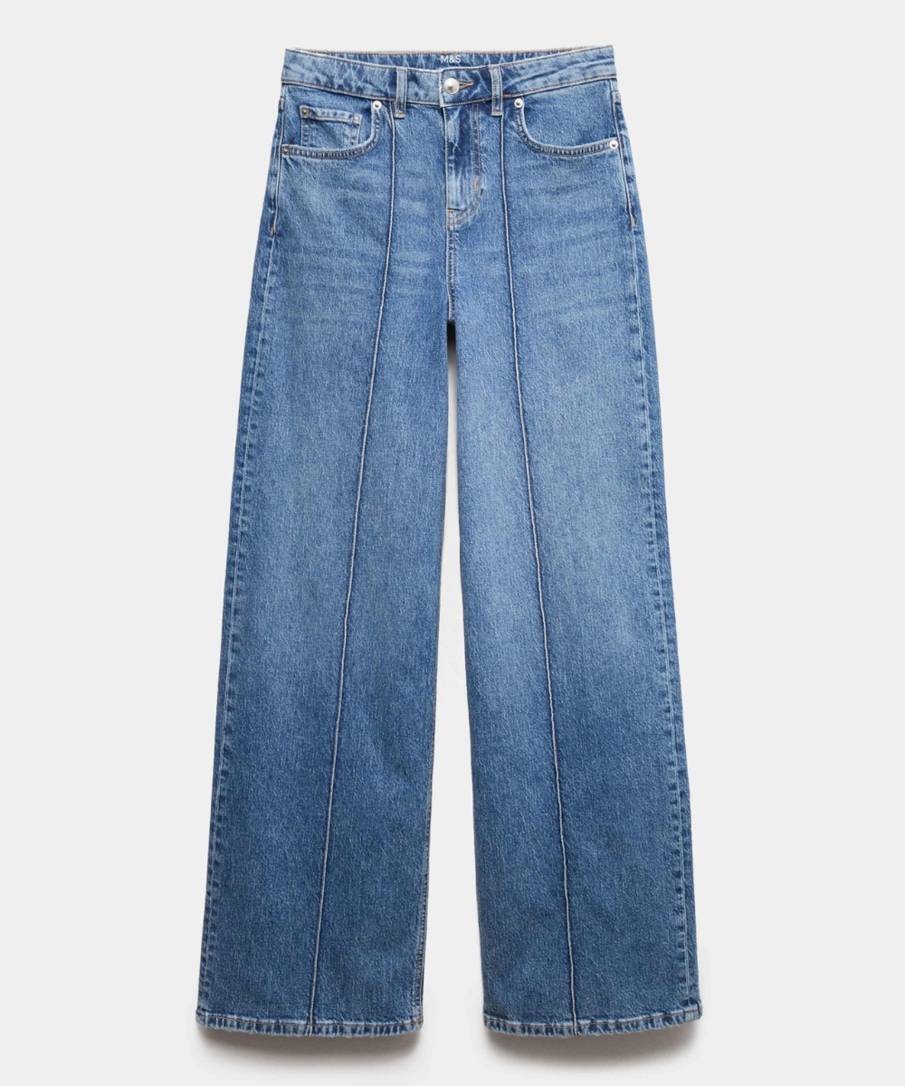 M&S, High Waisted Pintuck Wide Leg Jeans