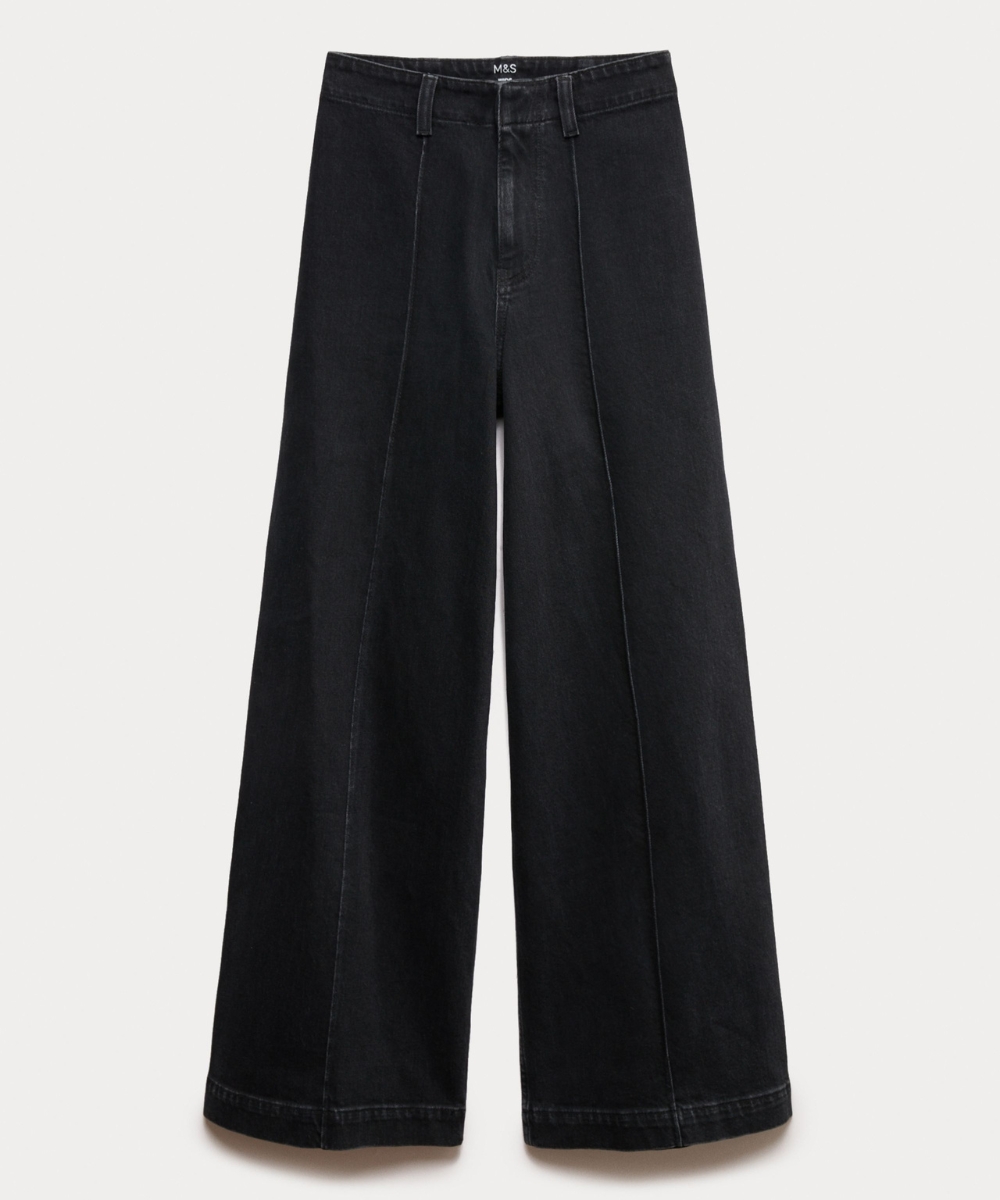 M&S, Pintuck Wide Leg Ankle Grazer Jeans black