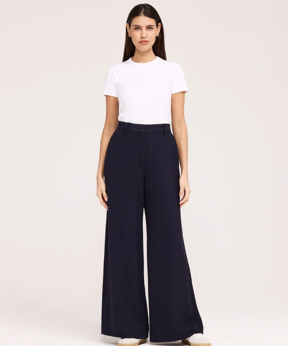 m&s twill wide leg trousers navy