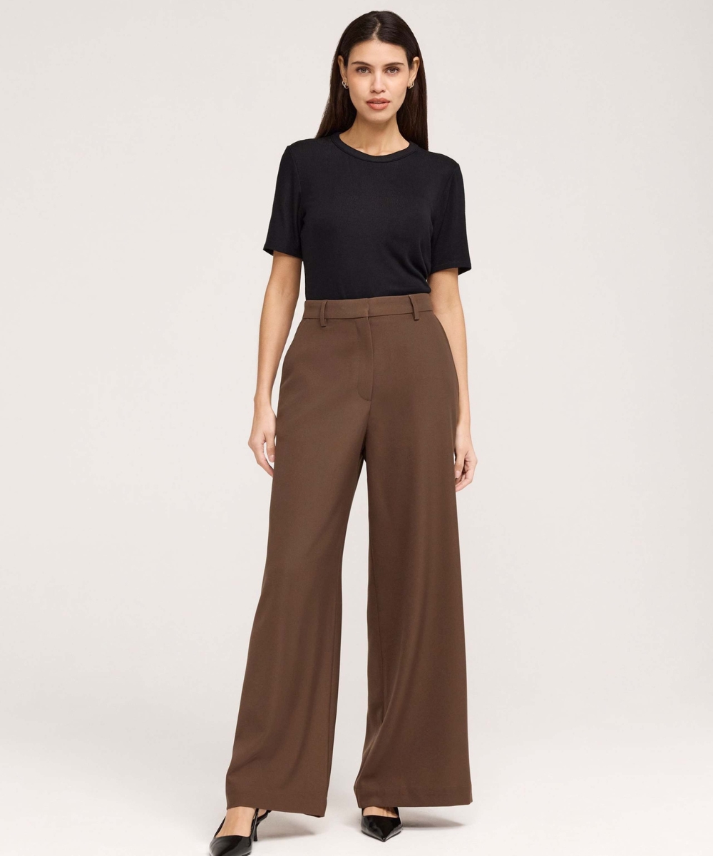 m&s twill wide leg trousers brown