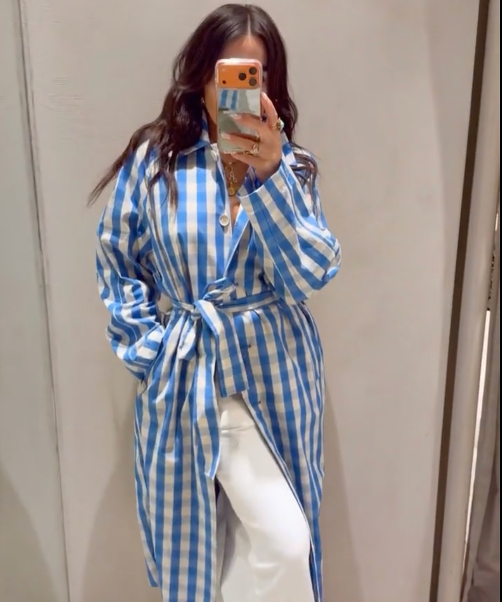 zara, gingham check trench coat