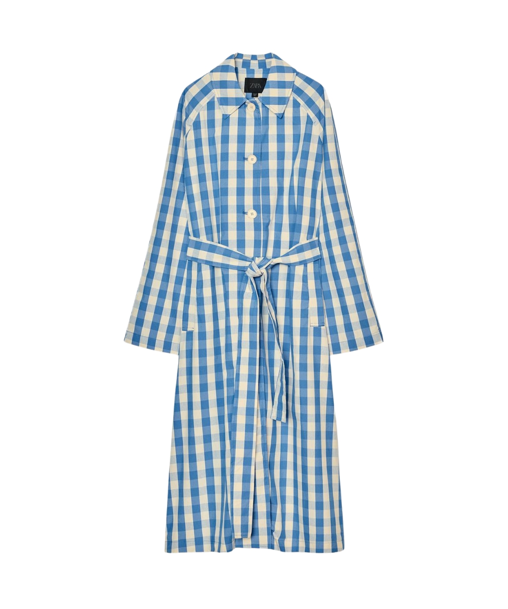 zara, gingham check trench coat