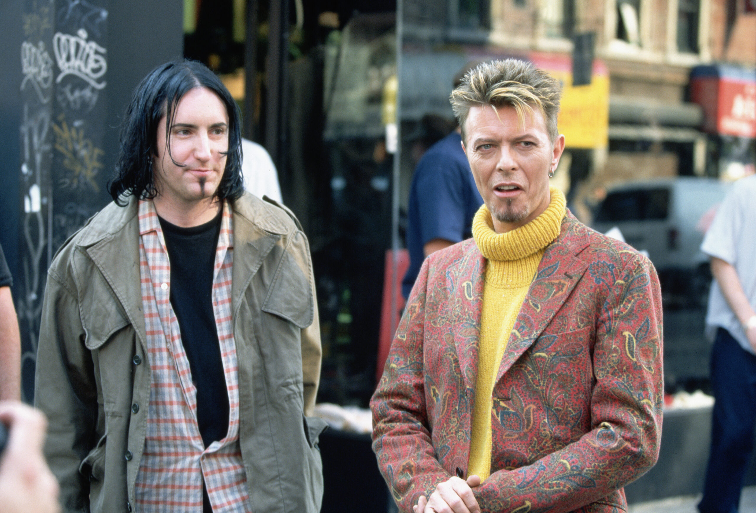 David Bowie and Trent Reznor on the set of Bowie's video "I'm Afraid Of Americans."