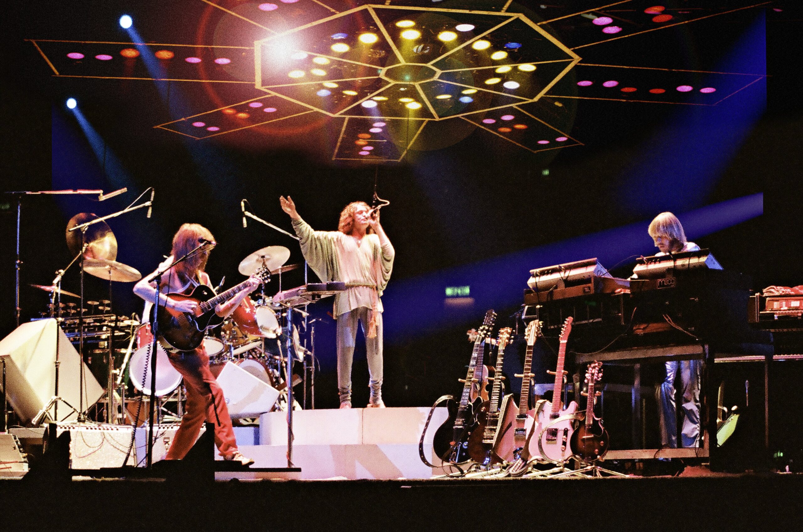 Steve Howe, Jon Anderson and Rick Wakeman of Yes perform on stage at Wembley Arena, on October 28th, 1978
